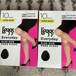 NIB 20 Pairs L'eggs Everyday Plus Size Knee Highs Jet Black Sheer Toe One Size
